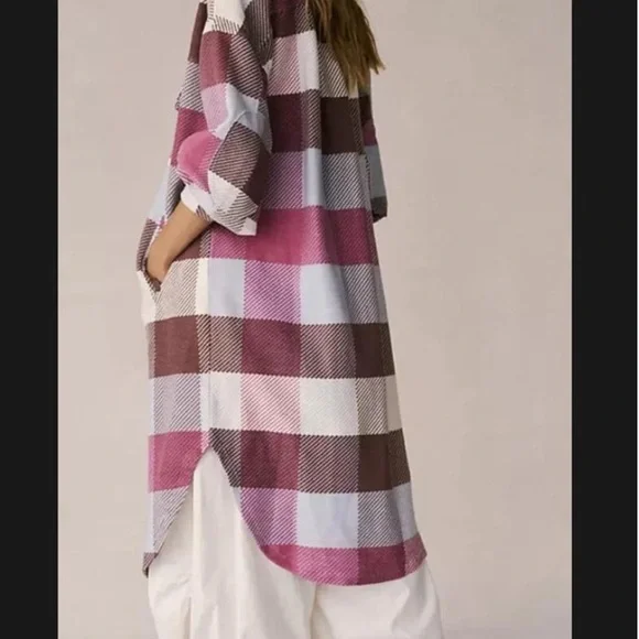 Free People - We The Free - Oversized plaid fleece jacket with elbow patch- S - Picture 6 of 7